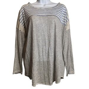 J Crew Women's Long Sleeve Linen Striped Top Size L Breezy Casual Coastal Preppy